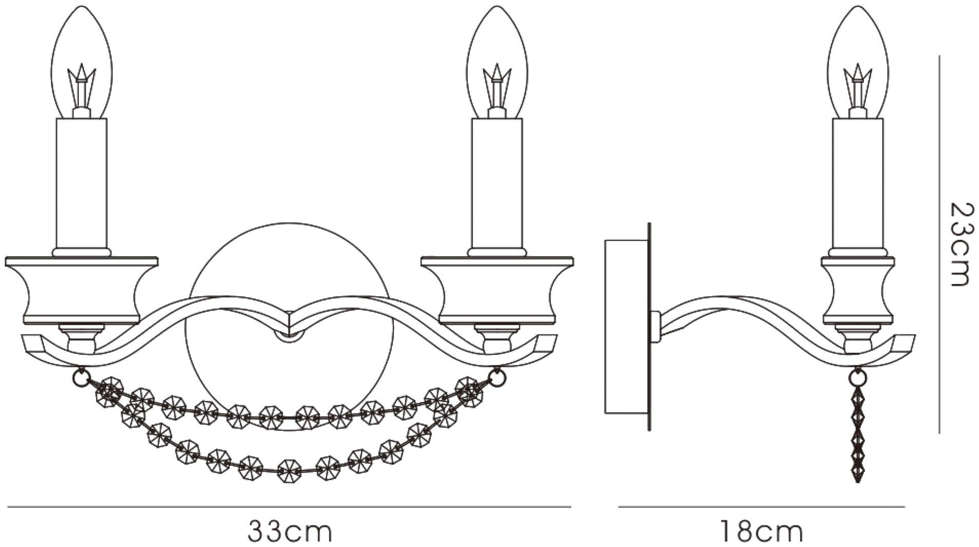 Nydia Polished Chrome Crystal Wall Lights Diyas Armed Wall Lights